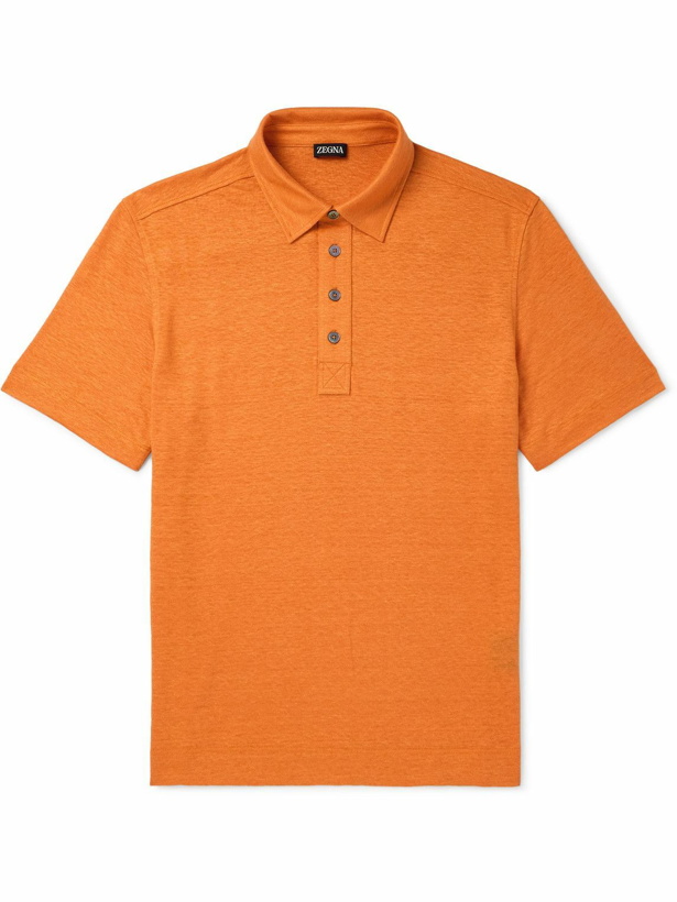 Photo: Zegna - Slim-Fit Linen Polo Shirt - Orange