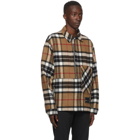 We11done Brown Wool Check Half-Zip Anorak Shirt