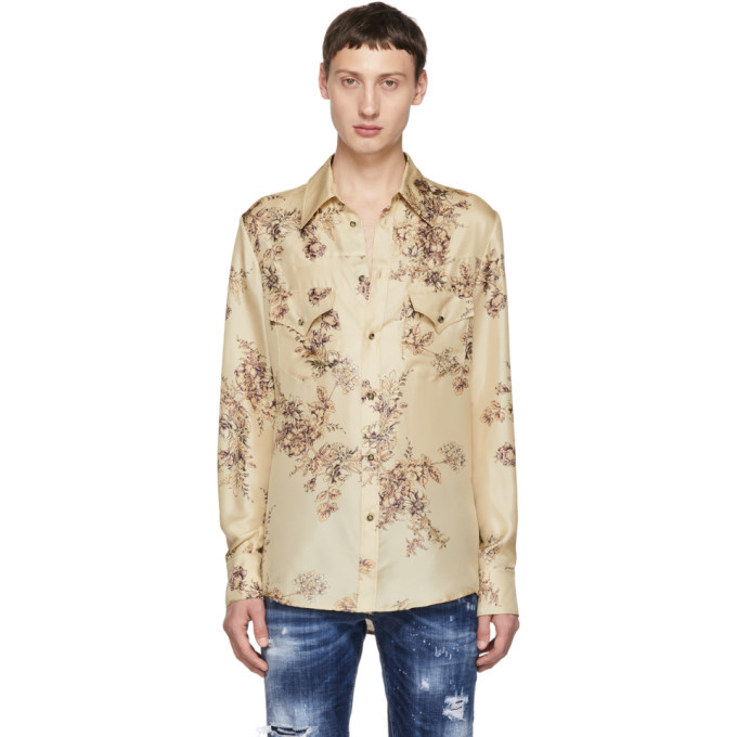 Photo: Dsquared2 Beige Flower Western Shirt