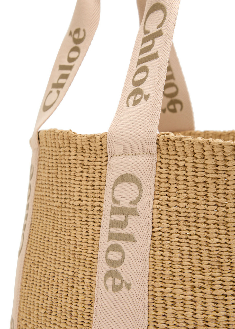 Chloe Woody Logo-embroidered Raffia Basket bag - Beige - One Size
