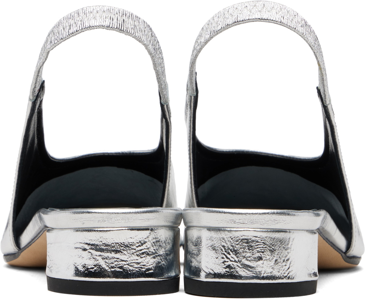 Aeyde Silver Dua Laminated Leather Slingback Heels
