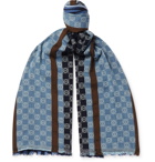 Loewe - Fringed Logo-Embroidered Striped Cotton Scarf - Blue