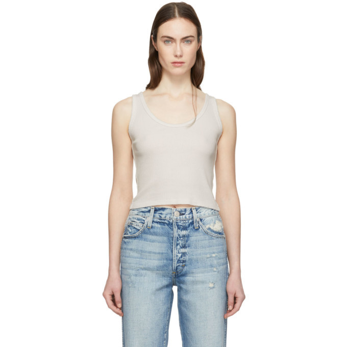 Amo Off-White Rib Crop Tank Top