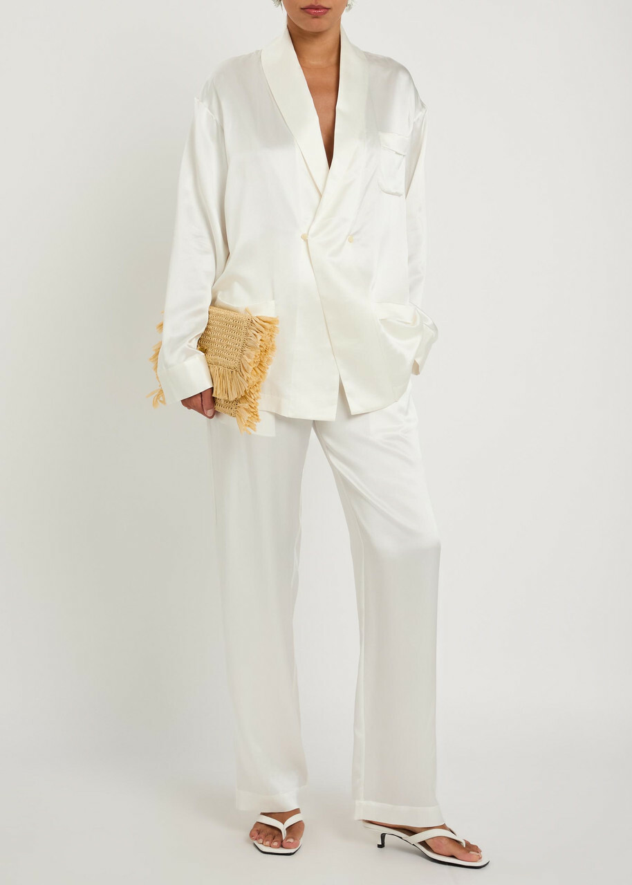 Delos Gilbert Double-breasted Silk Jacket Ivory