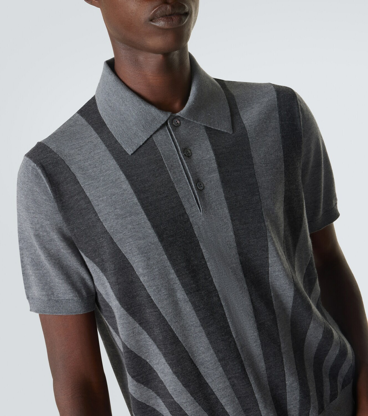 Versace Intarsia striped virgin wool polo shirt