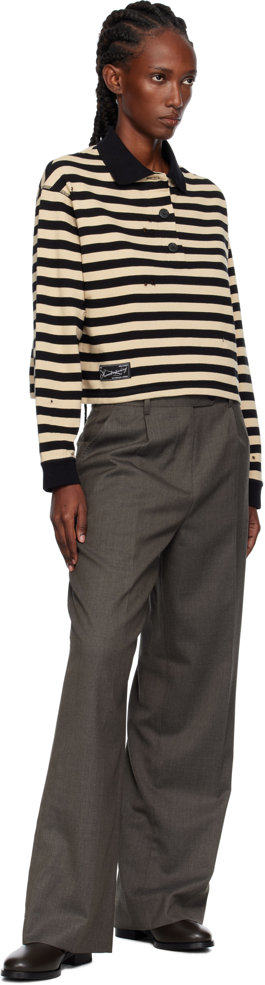 mfpen Black & Beige Cropped Fractured Polo