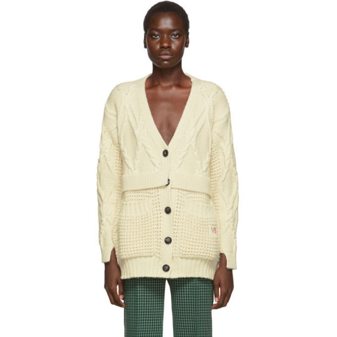 Photo: Victoria Beckham Off-White Chunky Cable Oversized Cardigan