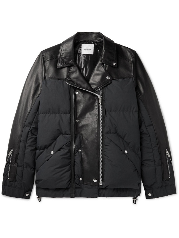 Photo: UNDERCOVER - Sacai Printed Leather-Panelled Quilted Shell Jacket - Black