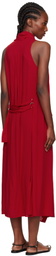 YOHJI YAMAMOTO Red Lawn Long Draped Sleeveless Maxi Dress