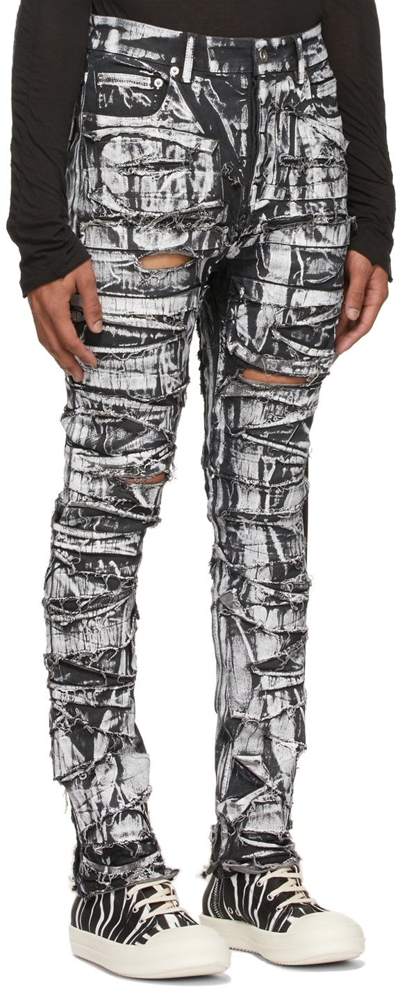 Rick Owens Drkshdw Black & White Destroyed Detroit Cut Jeans Rick