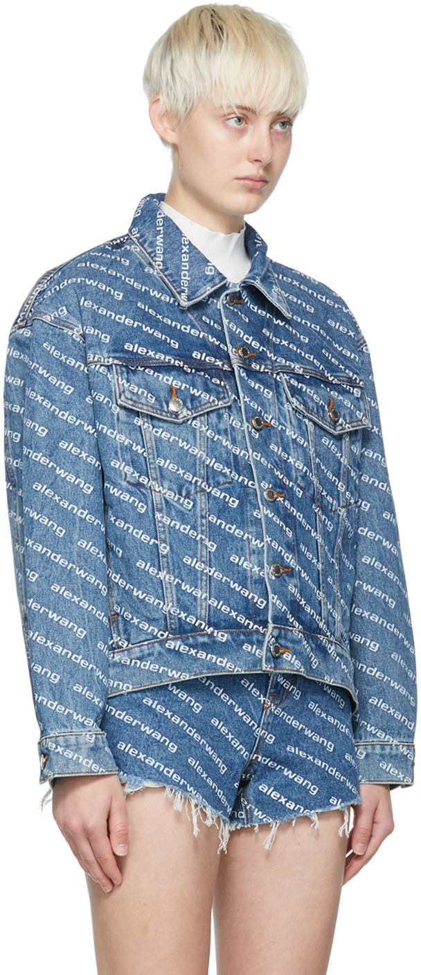 春カラー【alexanderwang】Falling back logo denim jacket Alexander Wang Falling Back logo-print Denim Jacket | Blue