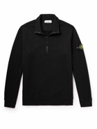 Stone Island - Logo-Appliquéd Garment-Dyed Cotton-Jersey Half-Zip Sweatshirt - Black