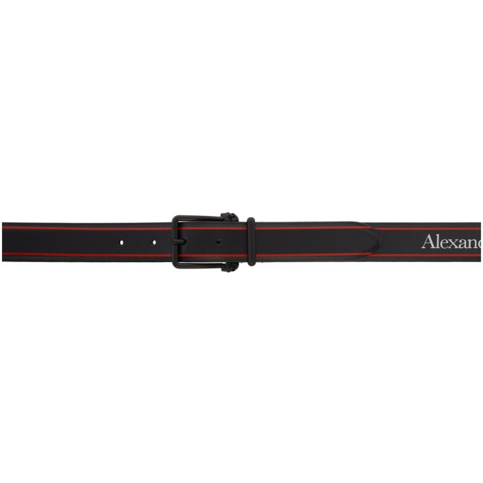 Photo: Alexander McQueen Black and Red Leather Thin Twin Skull Belt