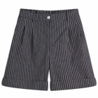 DONNI. Women's Linen Stripe Pleated Short in Stone Stripe