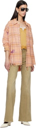 R13 Orange Shredded Seam Drop Neck Shirt