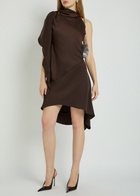 Aaron Esh Cape-effect Asymmetric Satin Mini Dress Brown