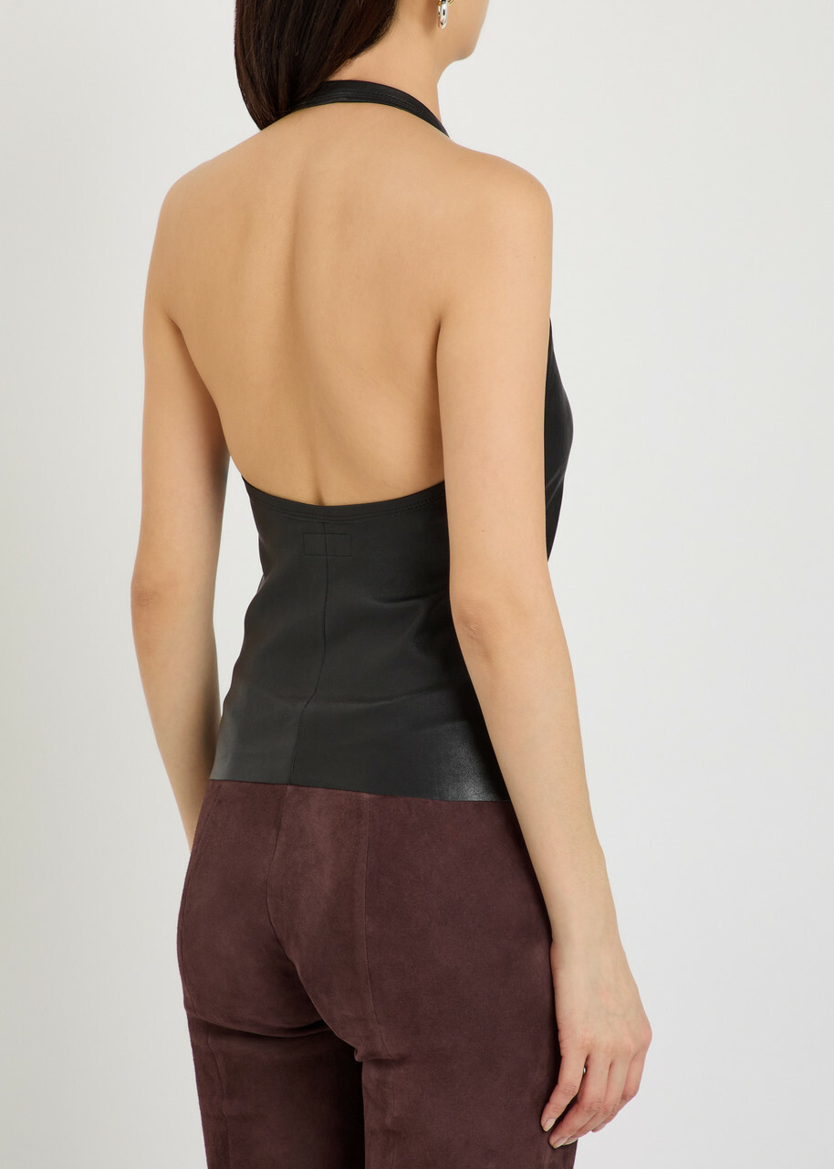 Stouls Cherry Halterneck Stretch-leather top Black