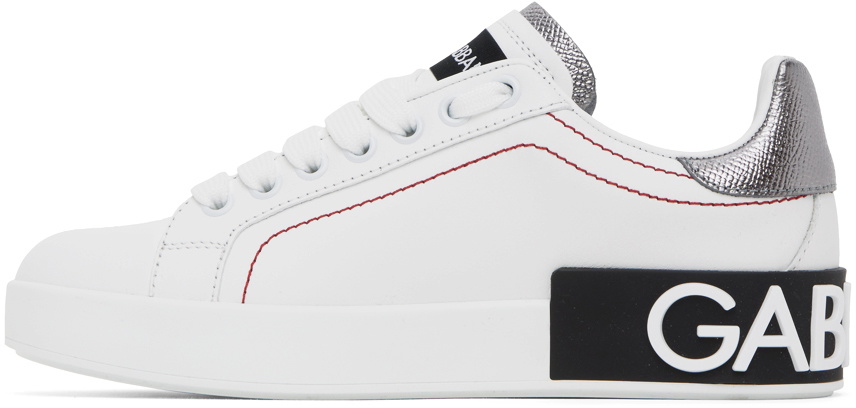 Dolce & Gabbana White & Silver Portofino Low Sneakers