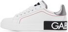Dolce & Gabbana White & Silver Portofino Low Sneakers