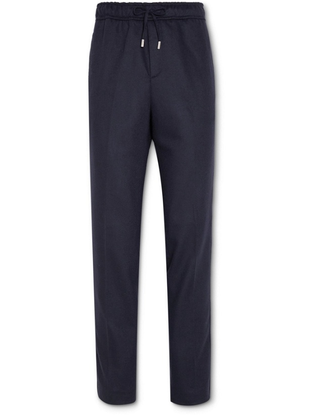 Photo: Mr P. - Tapered Virgin Wool and Cashmere-Blend Drawstring Trousers - Blue
