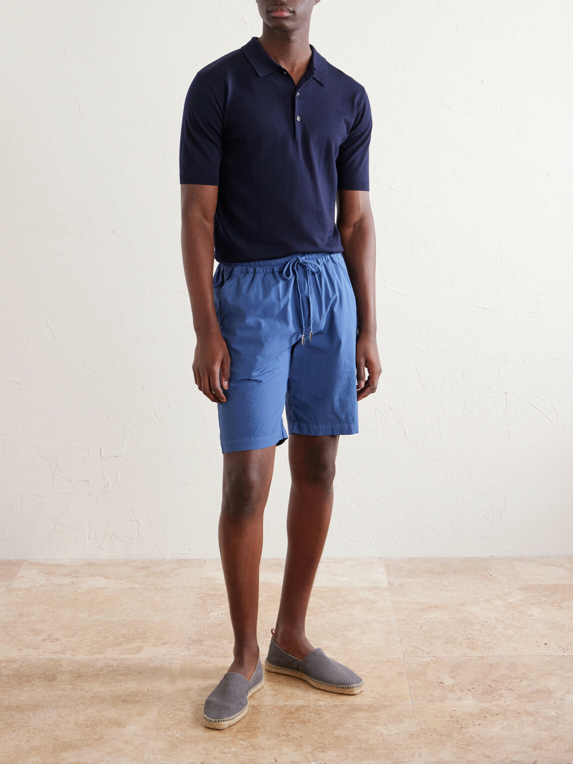 FEDELI - Alfa Straight-Leg Cotton-Blend Drawstring Shorts - Blue