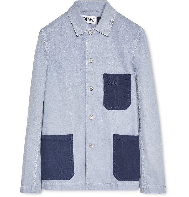 Photo: Loewe - Paula's Ibiza Distressed Colour-Block Cotton-Chambray Shirt Jacket - Blue