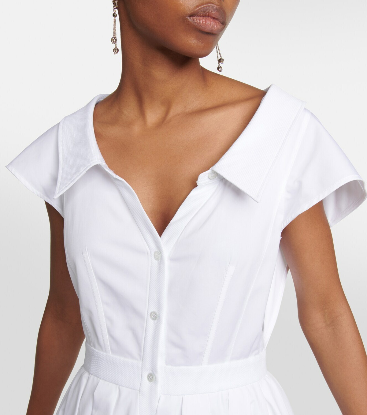 【関税&送料込】Alexander Mcqueen Cotton Dress Alexander McQueen - Collared cotton poplin midi dress