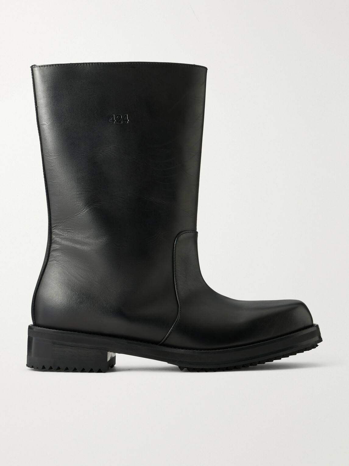 424 - Straight Leather Biker Boots - Black