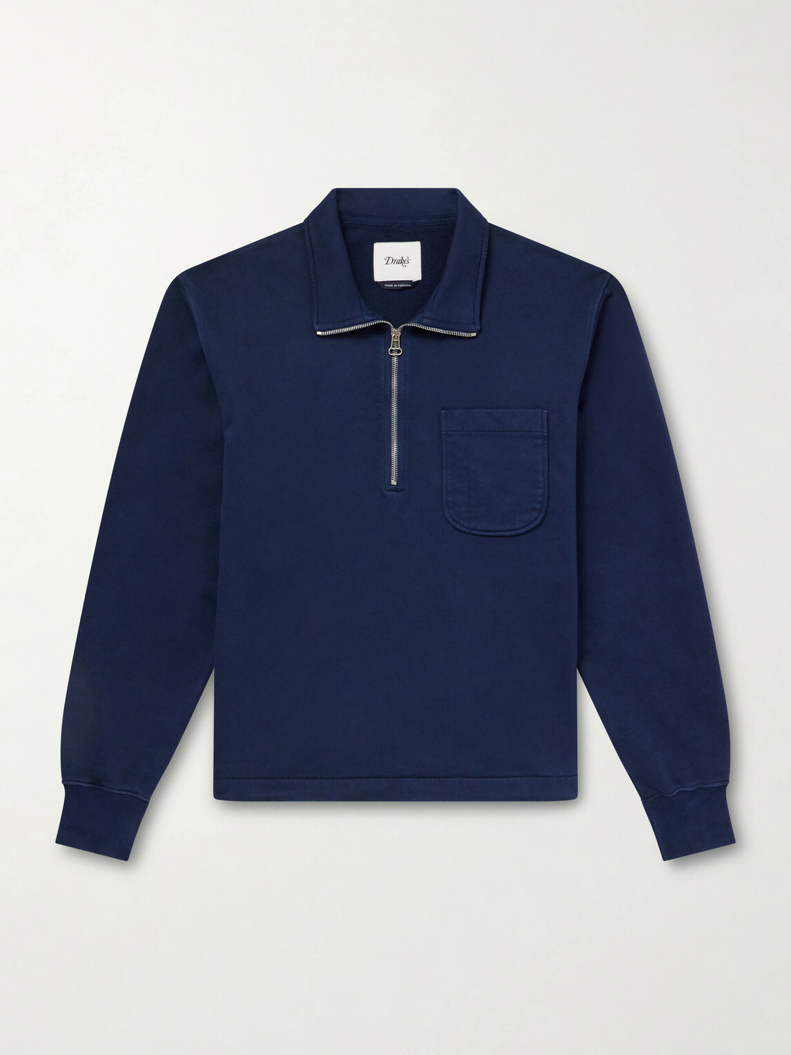 Drake's - Cotton-Jersey Half-Zip Sweatshirt - Blue