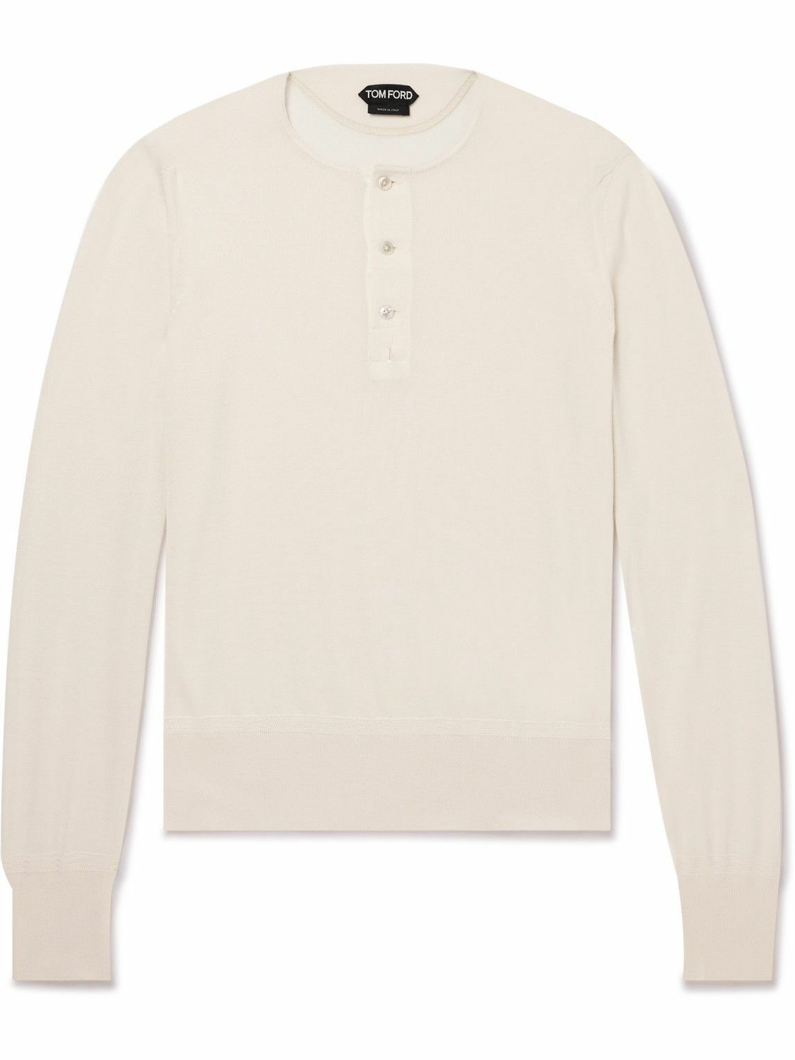 TOM FORD - Cashmere and Silk-Blend Henley T-Shirt - Neutrals TOM FORD