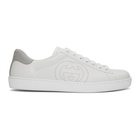 Gucci White and Grey Interlocking G New Ace Sneakers