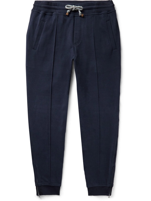Photo: BRUNELLO CUCINELLI - Tapered Cotton-Jersey Sweatpants - Blue