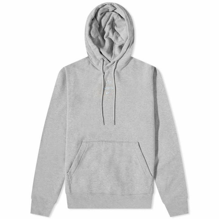 Photo: Nike Men's Nocta Dy Fleece Hoody in Dk Grey Heather/Cobalt Tint