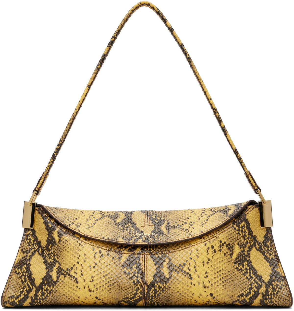 BALMAIN Yellow & Black 64-83 Small Python-Effect Leather Bag