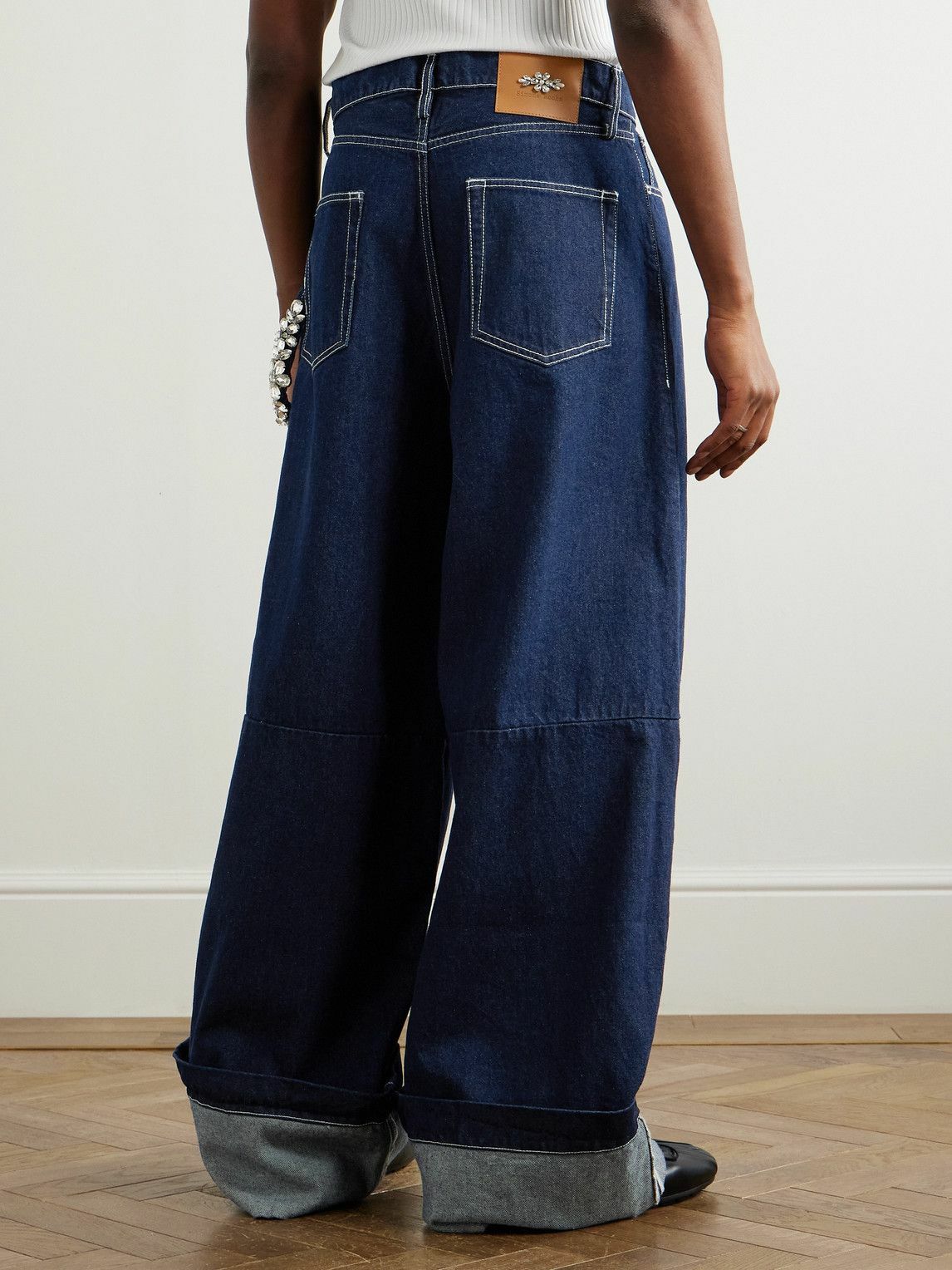 完売品 simone rocha Embellished Puddle ジーンズ Simone Rocha - Puddle Wide-Leg Pleated Crystal-Embellished