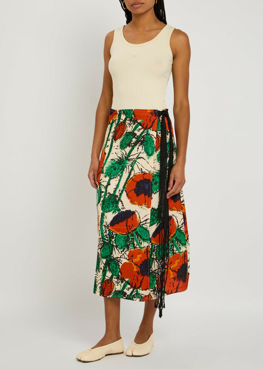 Wales Bonner Antille Satin Midi Wrap Skirt Red