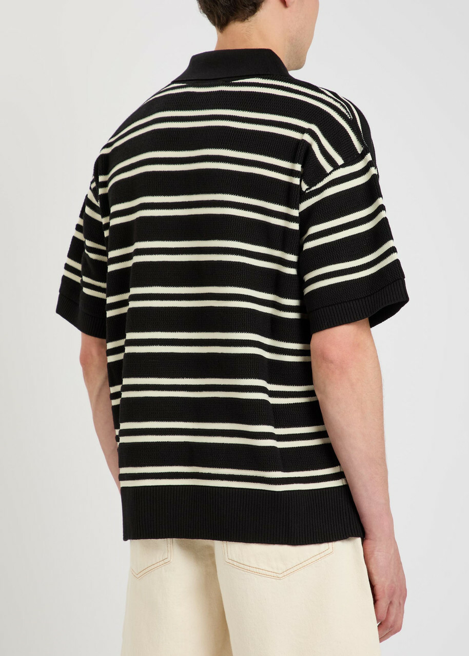 Amiri Striped Logo-embroidered Knit Polo Shirt Black
