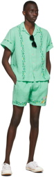 HARAGO Green Open Woven Cotton Birdsong Shorts