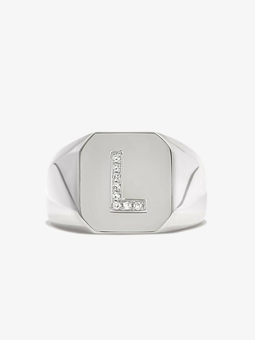 SHAY 18K White Gold L Initial Diamond Signet Ring