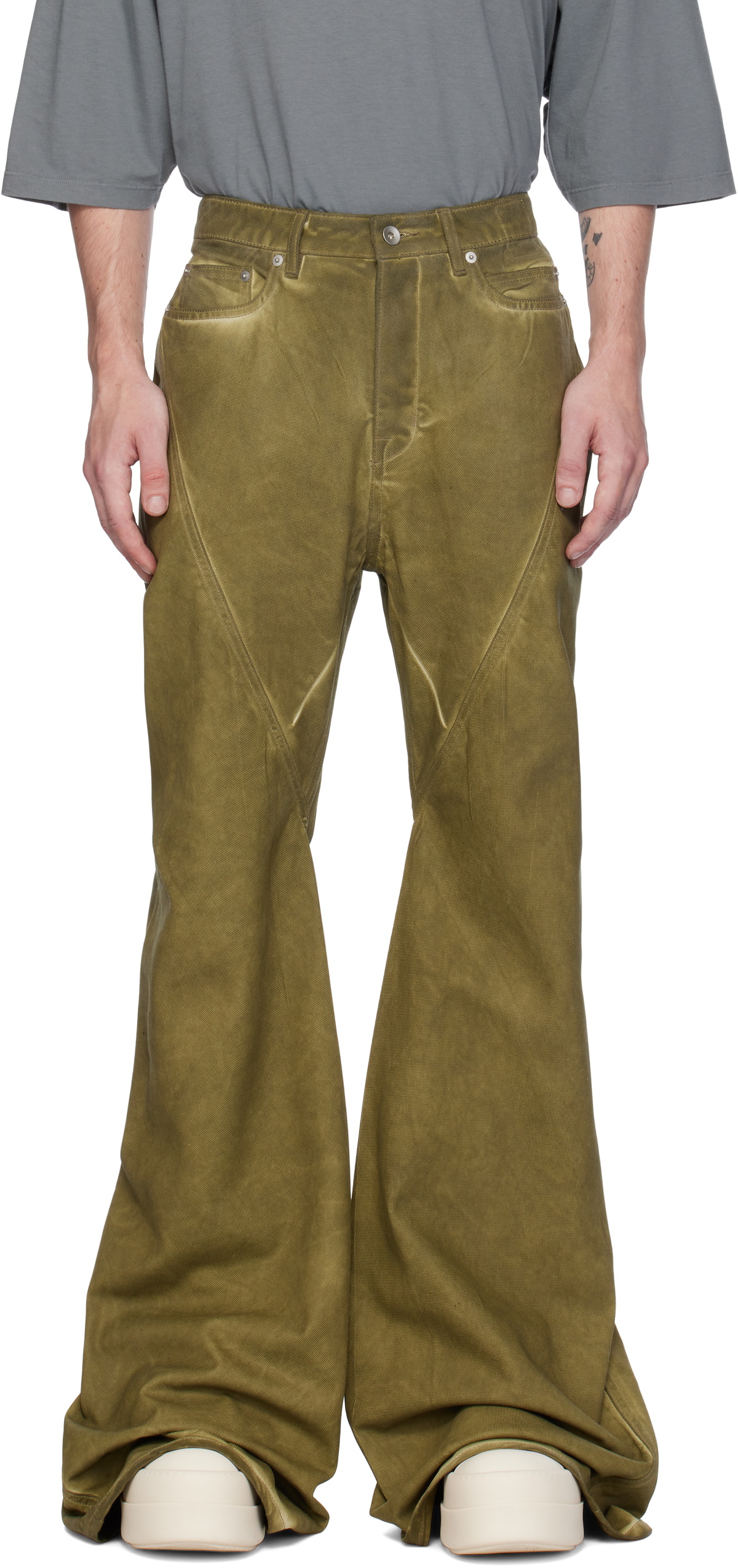 Rick Owens DRKSHDW Khaki Porterville Bias Bootcut Jeans Rick Owens