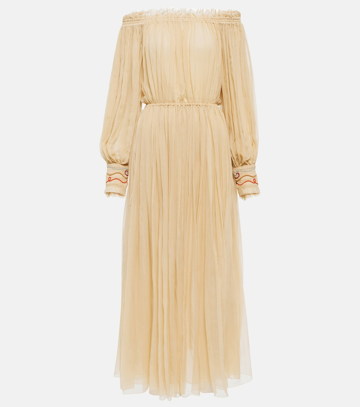 Chloe - Off-shoulder pleated silk midi dress