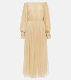 Chloe - Off-shoulder pleated silk midi dress