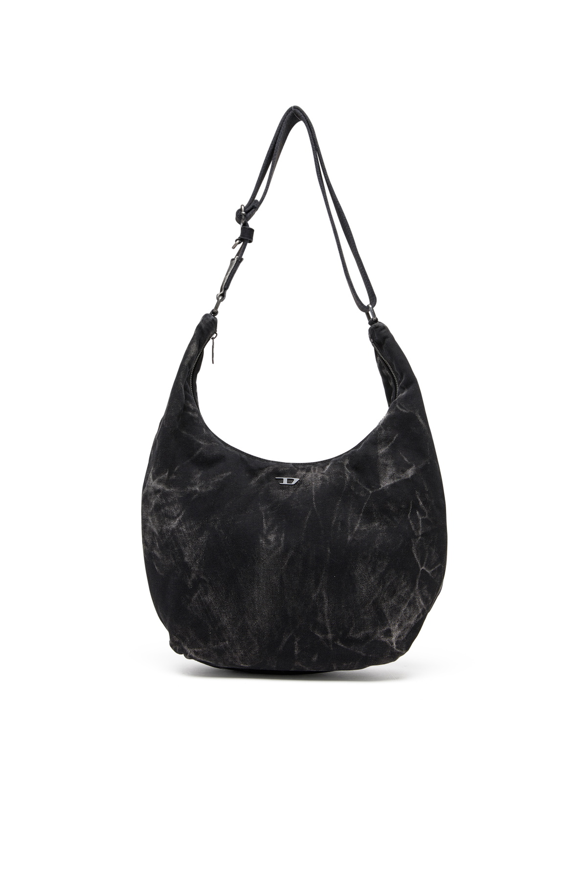 Diesel Rave - Hobo denim bag with zipper - Shoulder Bags - Unisex - Black