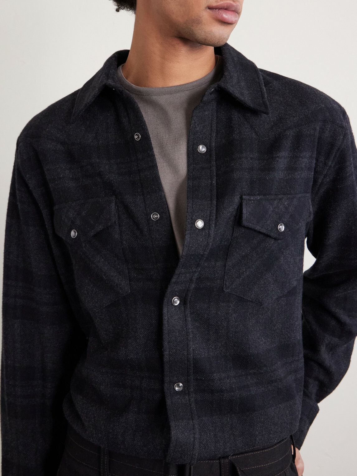 Nili Lotan - Travis Checked Cashmere Shirt - Black