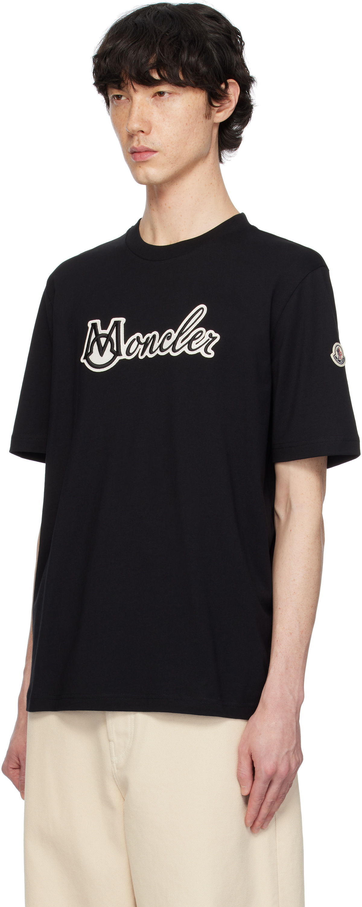 Moncler Black Embroidered Varsity Logo Cotton T-shirt Moncler