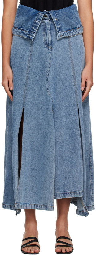 Photo: Rokh Blue Asymmetric Denim Midi Skirt
