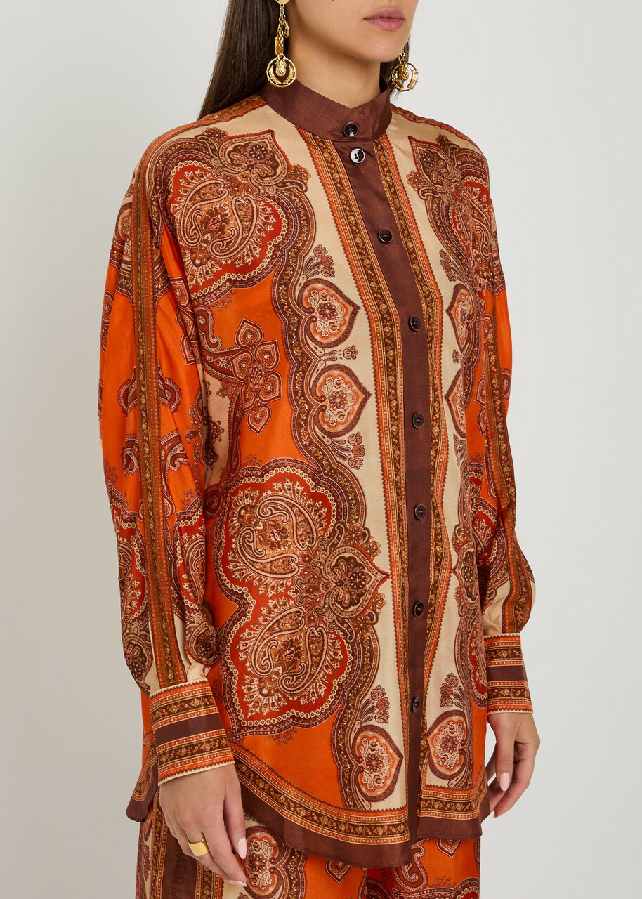 Zimmermann Mohon Printed Silk Shirt Orange