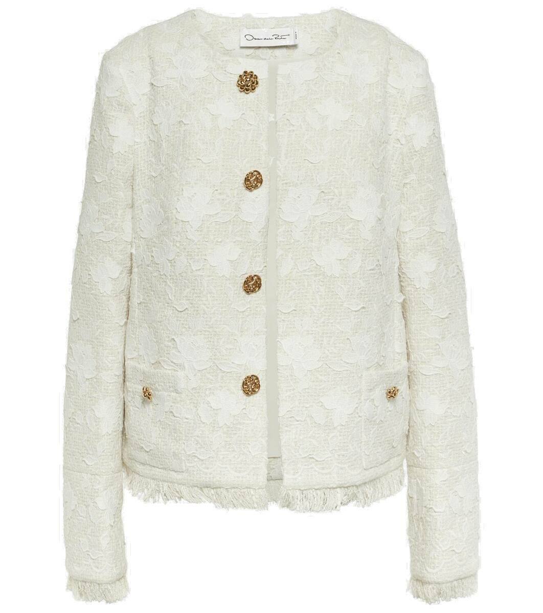 Oscar de la Renta Fringed cropped tweed jacket Oscar de la Renta