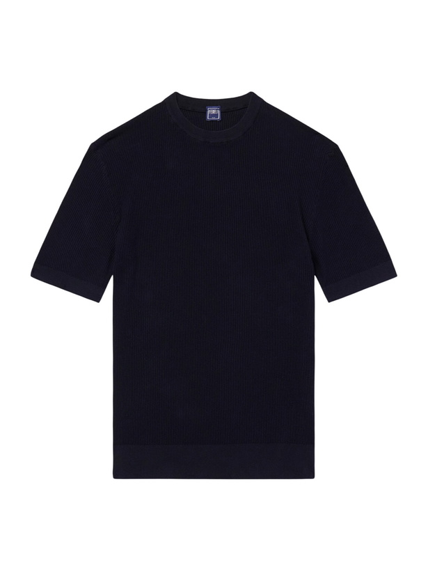 Photo: FEDELI - Ribbed Cotton T-Shirt - Blue