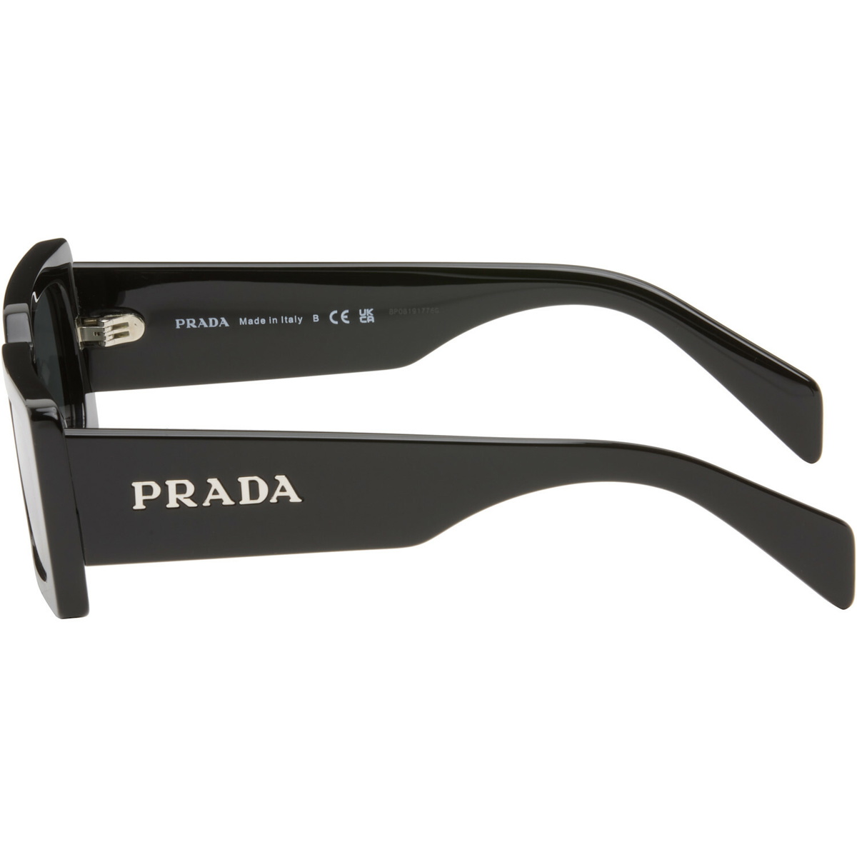 Prada Eyewear Black Rectangle Acetate Script Logo Sunglasses
